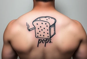 A loaf of bread smoking a cigarette with pops written tattoo idea