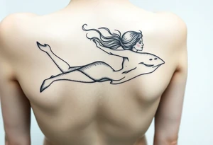 Freediving Woman whole Body with a mobula ray in the Open sea tattoo idea