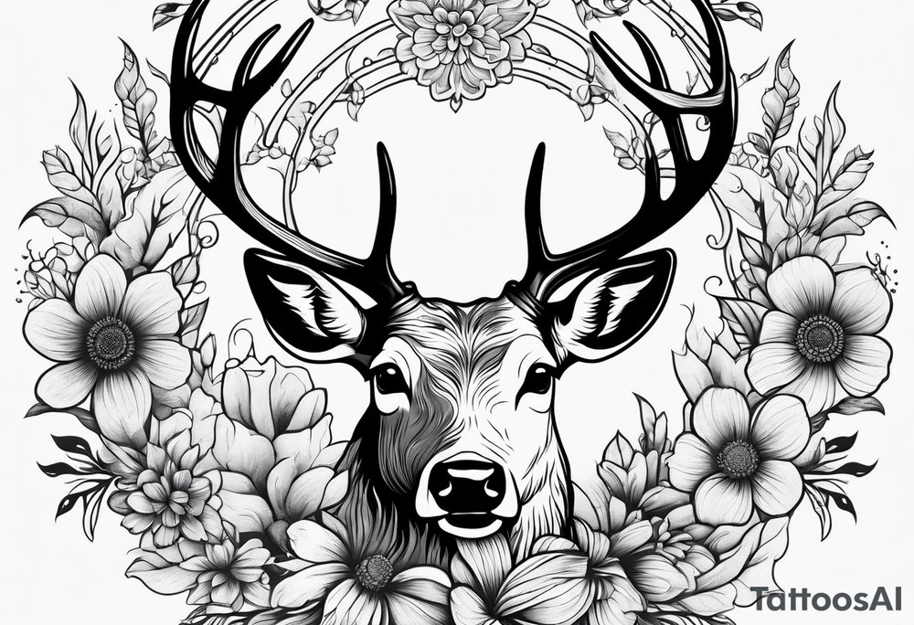 deer antler with flower tattoo idea