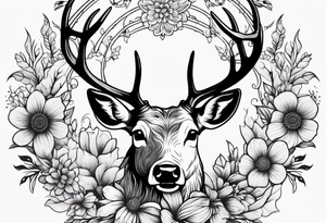 deer antler with flower tattoo idea
