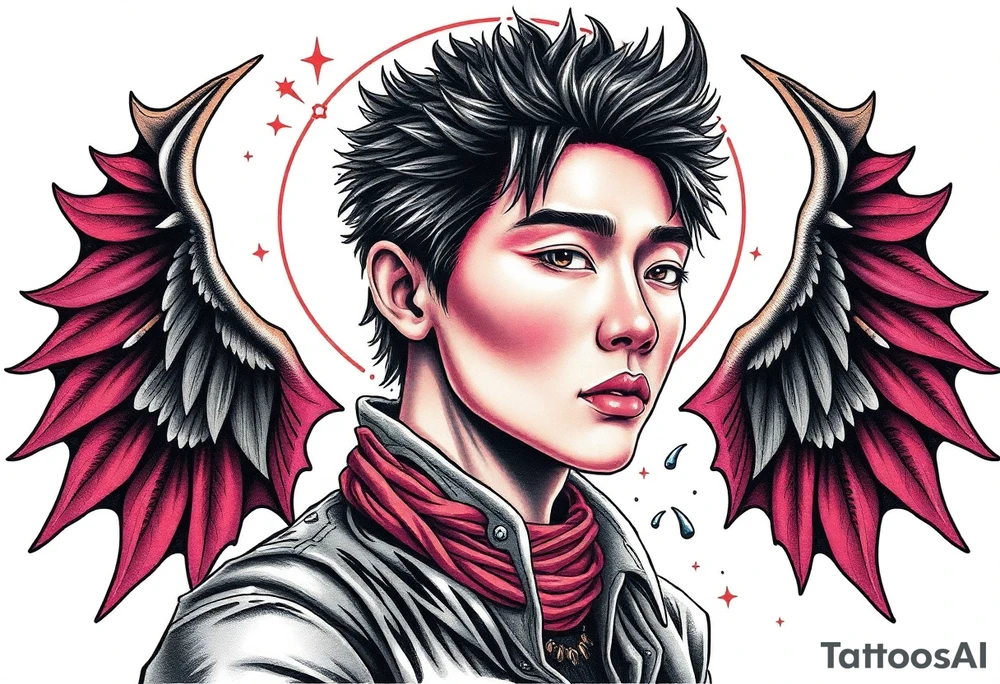 Handsome Asian young guy is a witch hunter tattoo idea