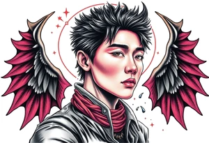 Handsome Asian young guy is a witch hunter tattoo idea