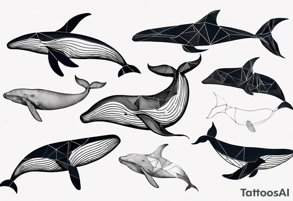 Geometric whale coming out of water tattoo idea