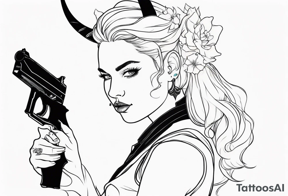 capricorn girl with gun tattoo idea