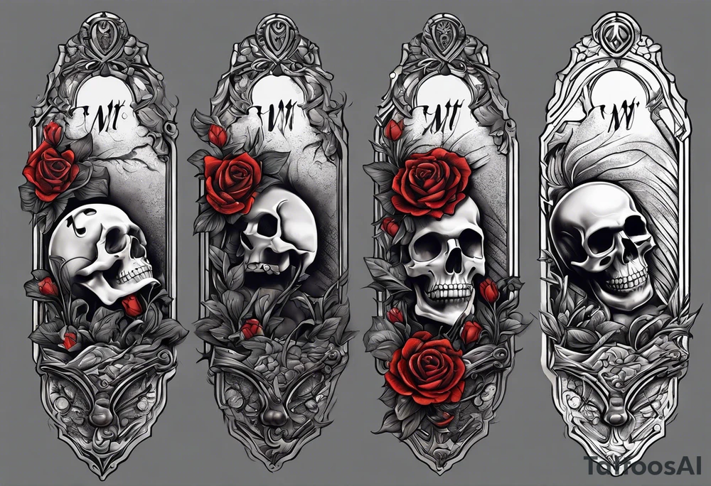Arm emerging from grave. 
MIW Reincarnate written on gravestone tattoo idea