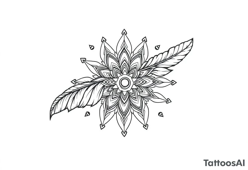 spiritual bold line feather indian mandala shaman tattoo idea