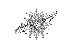 spiritual bold line feather indian mandala shaman tattoo idea