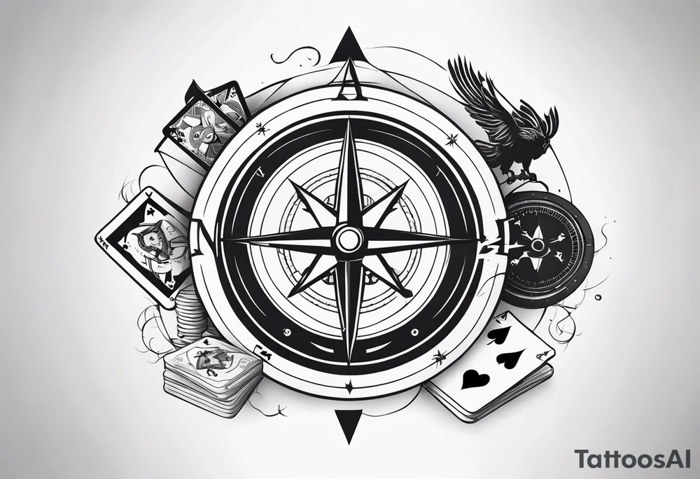 compass, playing cards, dice, horse, eagle sleeve tattoo idea compass, playing cards, dice, horse, eagle sleeve tattoo idea