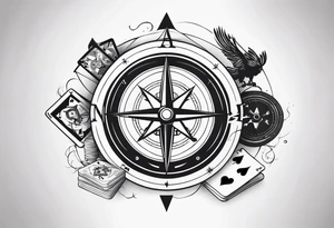 compass, playing cards, dice, horse, eagle sleeve tattoo idea