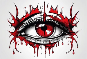 Bleeding tear draining to down from  one red symmetrical 
 eye tattoo design model tattoo idea