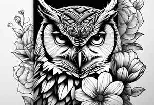 Owl and flowers full arm sleeve tattoo idea