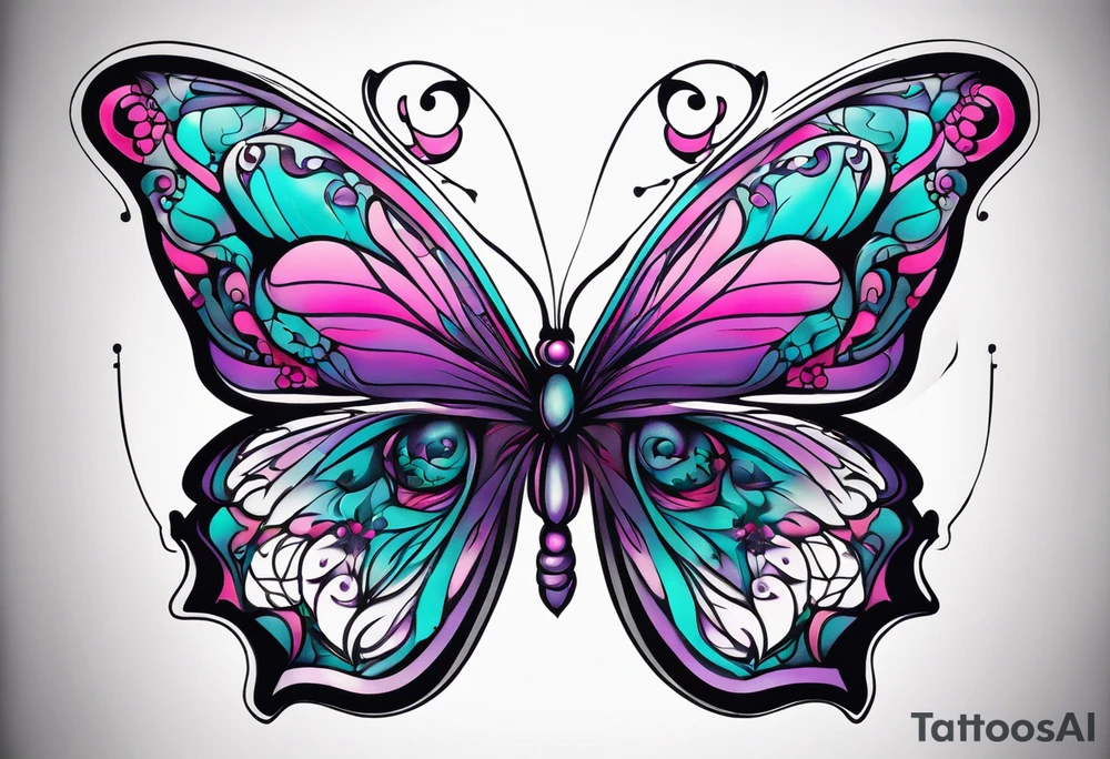 Purple Teal and Pink butterfly tattoo idea