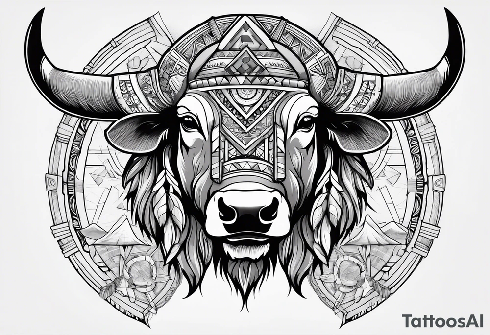 bison with medicine wheel drum tattoo idea