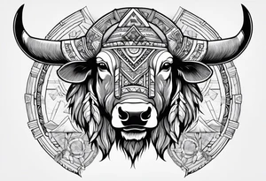 bison with medicine wheel drum tattoo idea