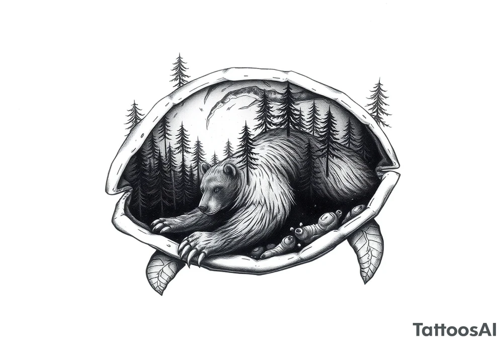 a bear in the forest inside a sea turtle shell tattoo idea a bear in the forest inside a sea turtle shell tattoo idea