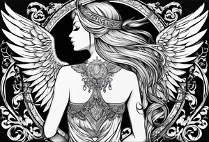 Angel left wing, side way with name Leah. For chest tattoo on left pec tattoo idea