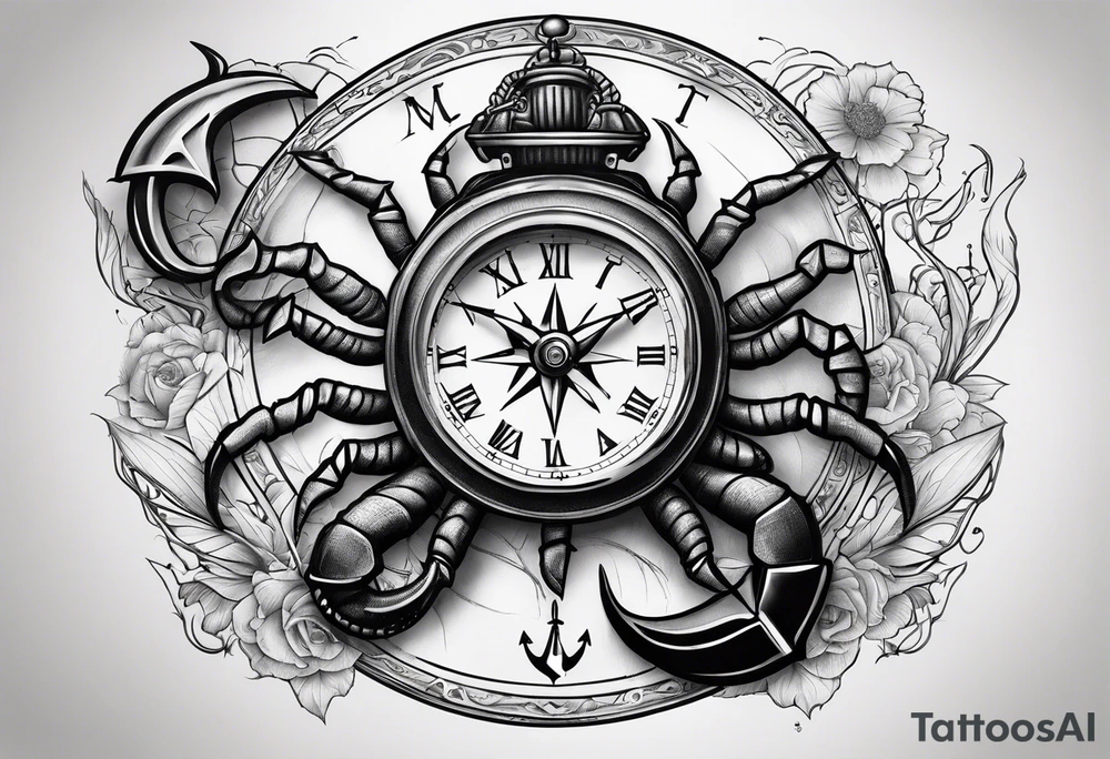 Scorpion, clock, compass, anchor tattoo idea