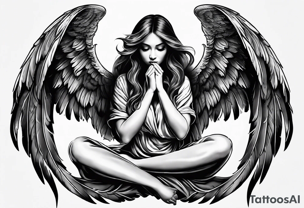 See no evil hear no evil speak no evil with angel wings wrapped around them tattoo idea