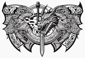 Valhalla sword shield dragon head axe tattoo idea