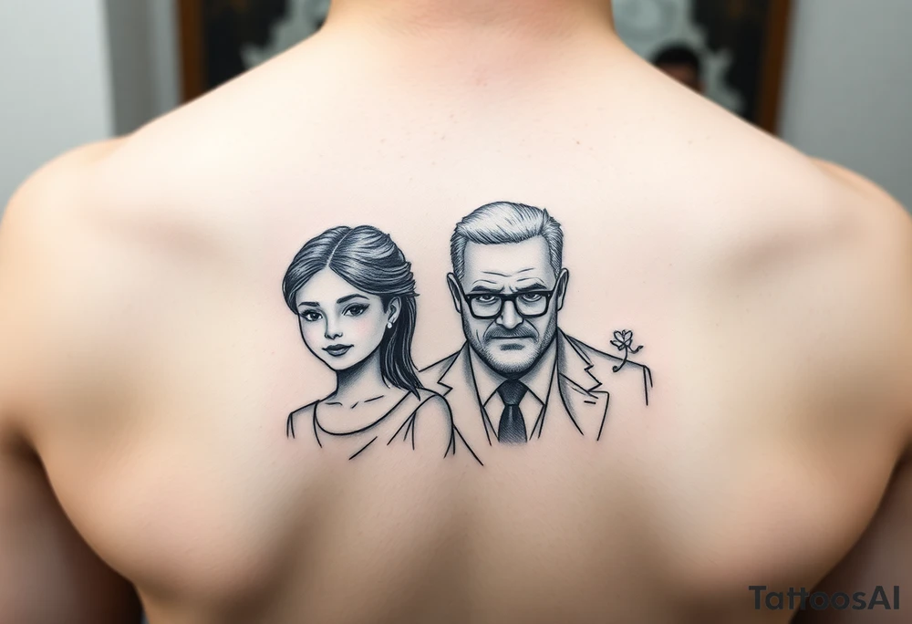 2 daughters and father in geometric tattoo idea