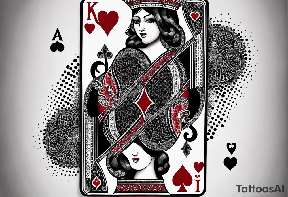 one playing card with both queen of hearts and king of spades tattoo idea