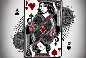 one playing card with both queen of hearts and king of spades tattoo idea