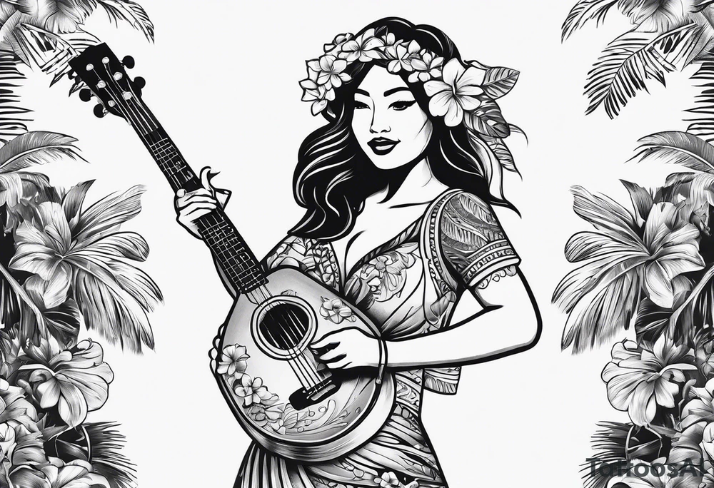 dancing hula girl with ukulele tattoo idea