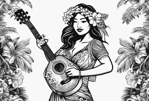 dancing hula girl with ukulele tattoo idea