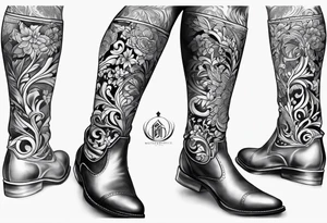 Filigree men’s leg tattoo tattoo idea
