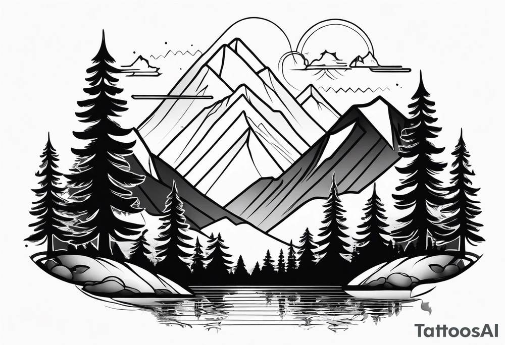 Mountains and trees reflection tattoo idea
