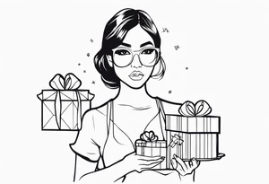 girl with presents in hand tattoo idea