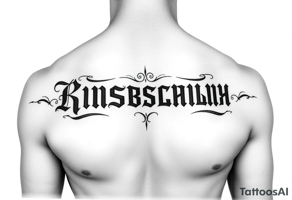 Russian lettering across top of chest tattoo idea