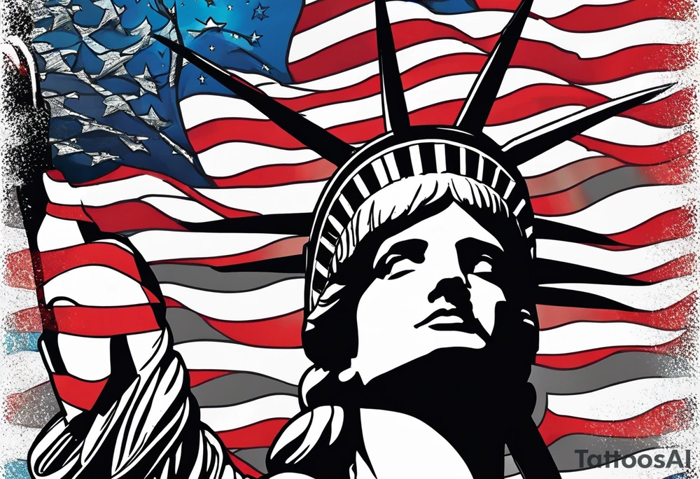 Patriotic, life, love, respect, dignity, feminine we the people , Statue of Liberty, American flag, sleeve tattoo idea