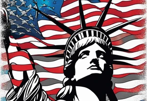 Patriotic, life, love, respect, dignity, feminine we the people , Statue of Liberty, American flag, sleeve tattoo idea