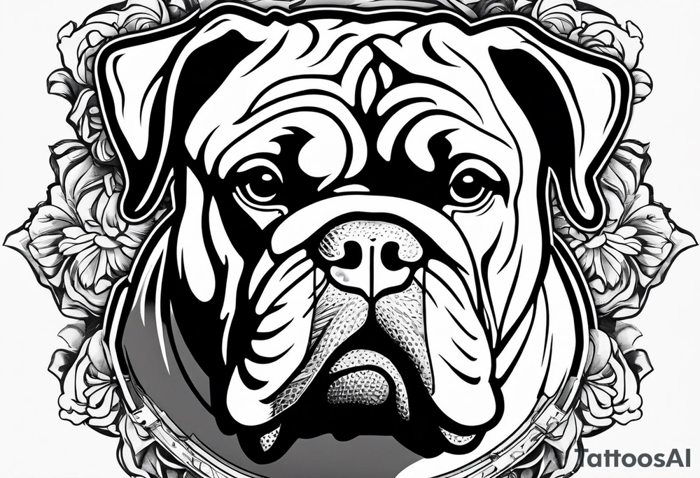 old english bulldog white brown tongue out tattoo idea