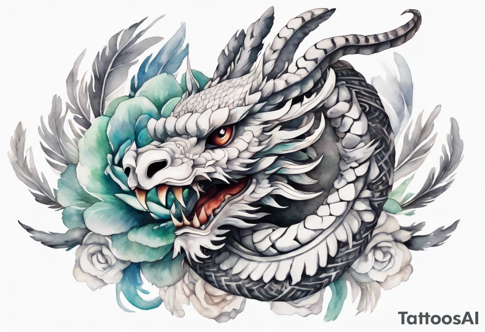 a solitary white feathered serpent wearing a grey crown tattoo idea