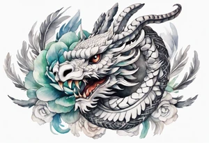 a solitary white feathered serpent wearing a grey crown tattoo idea