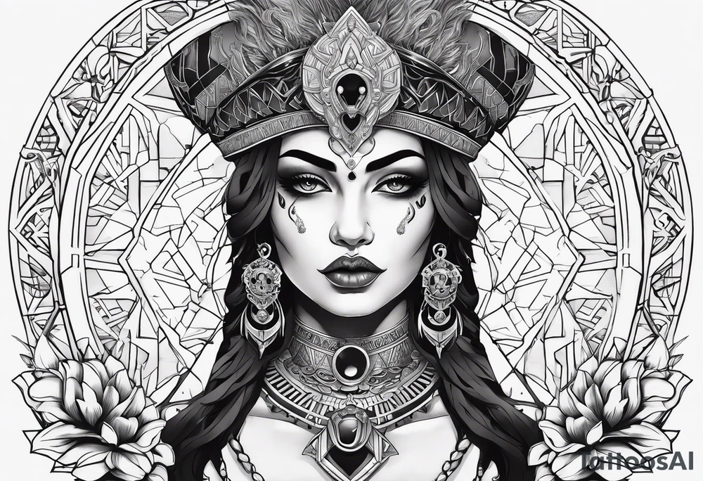 kali ma, alien goddess, valkrye, aries, pirate, divine feminine, zenza resonance, pachamama, lotus azul, blank panther, eagle, skull, 5D, nueva gaya, dna 12 tattoo idea