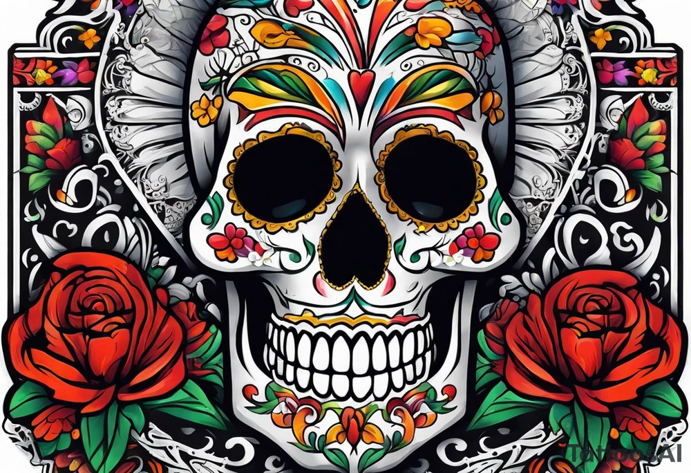 Mexico day of dead  rectangle  man skeleton tattoo idea