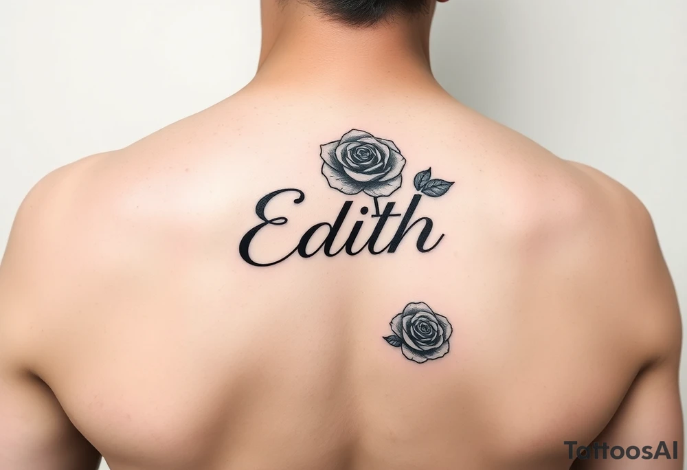 Edith tattoo with a cursive e with a rose tattoo idea