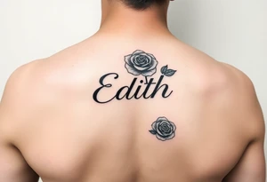 Edith tattoo with a cursive e with a rose tattoo idea