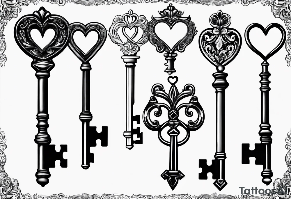 Antique keys heart shaped tattoo idea