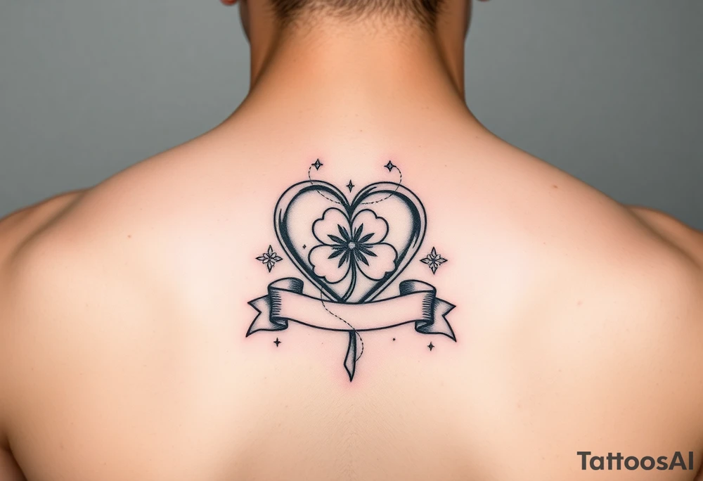 Cute Heart in a Shamrock patch with a banner tattoo idea
