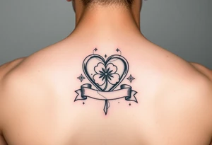 Cute Heart in a Shamrock patch with a banner tattoo idea