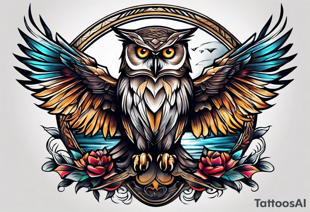 angry owl wrapping and center console boat tattoo idea