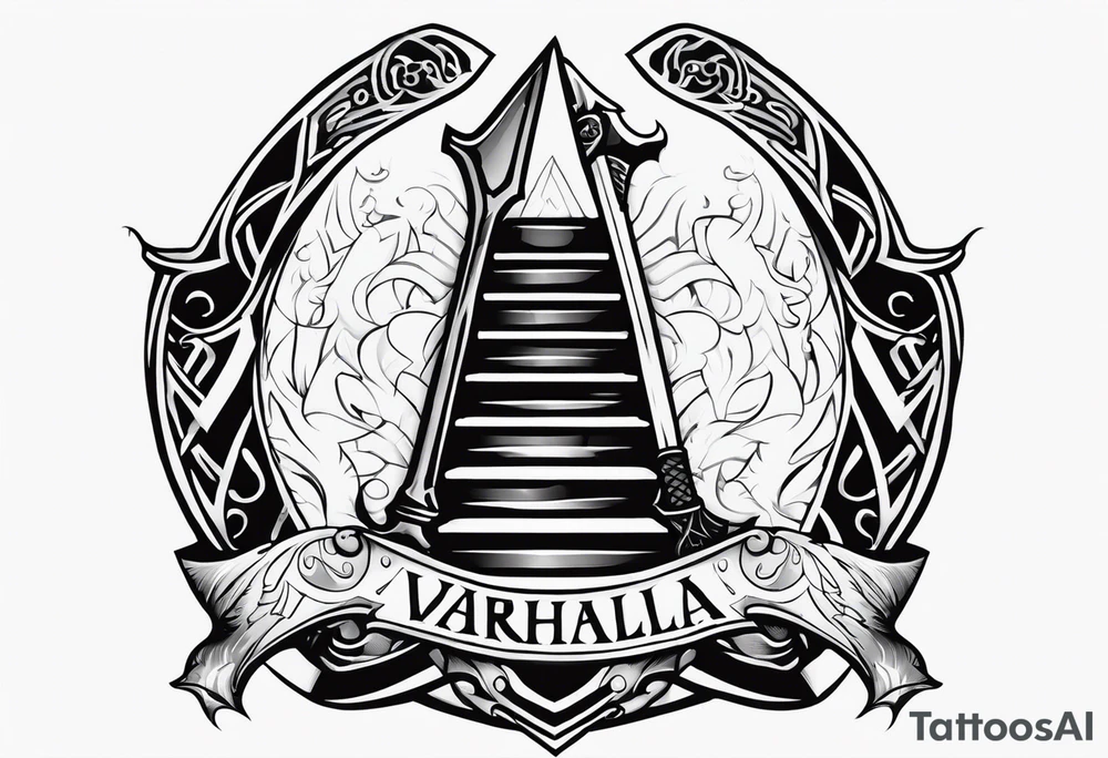 Valhalla shield sword  axe stairs tattoo idea