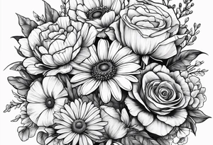 Bouquet of a Daisy, rose and poppy. Masculine. tattoo idea