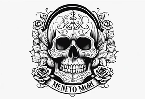 Memento mori written skull sleeve tattoo design tattoo idea