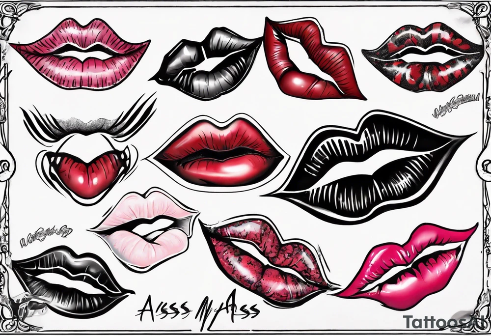 A lip print with "Kiss my a$$" written inside it tattoo idea