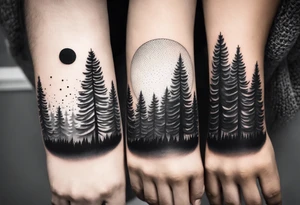 pine tree line fade landscape wolf night tattoo idea